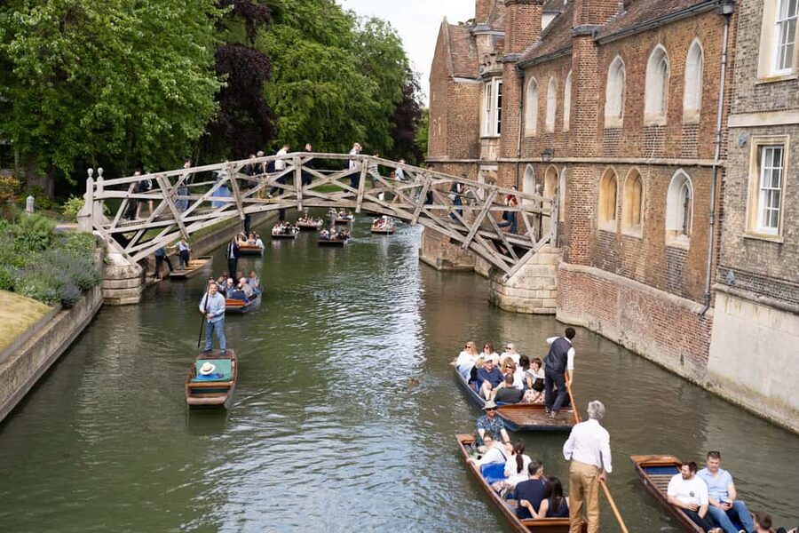 Cambridge: Punting Tour on the River Cam - Wren Library and the quieter college frontage