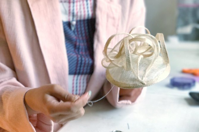 Make a Fascinator Hat with a Designer in London - Adding sinamay, veiling, and decorative details